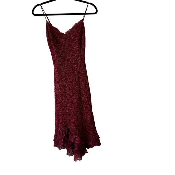 Y2K Betsey Johnson Red Lace Slip Dress XS Ruffle Hem Vamp Romantic Goth Dress - Picture 1 of 11